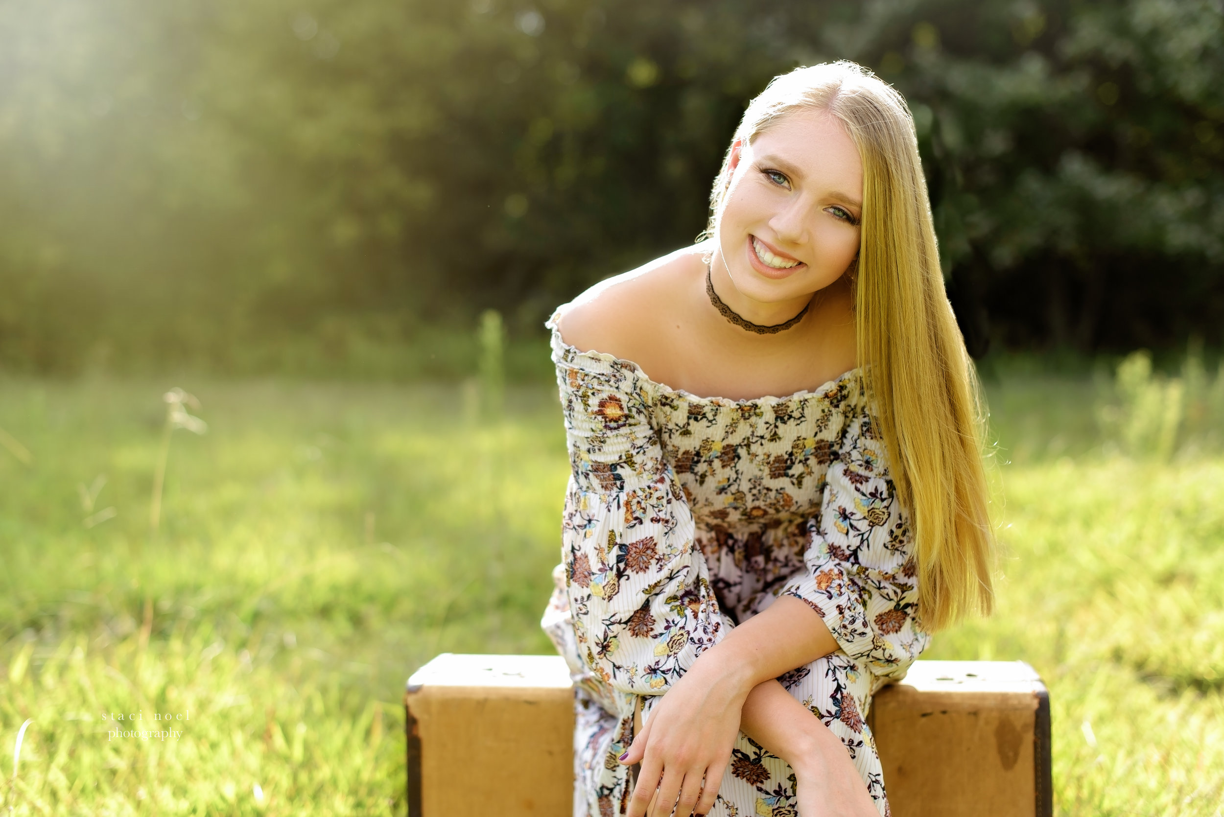  staci noel photography portraits of high school senior girl in dress in a summer field in Harrisburg NC 