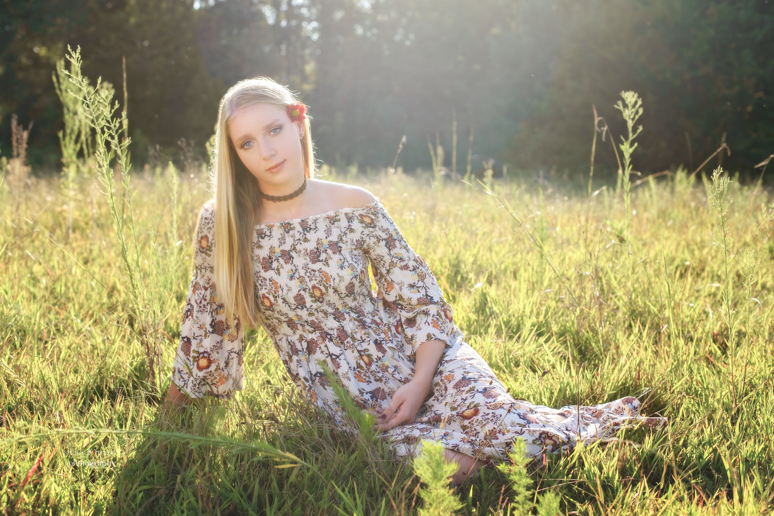  staci noel photography portraits of high school senior girl in dress in a summer field in Harrisburg NC 