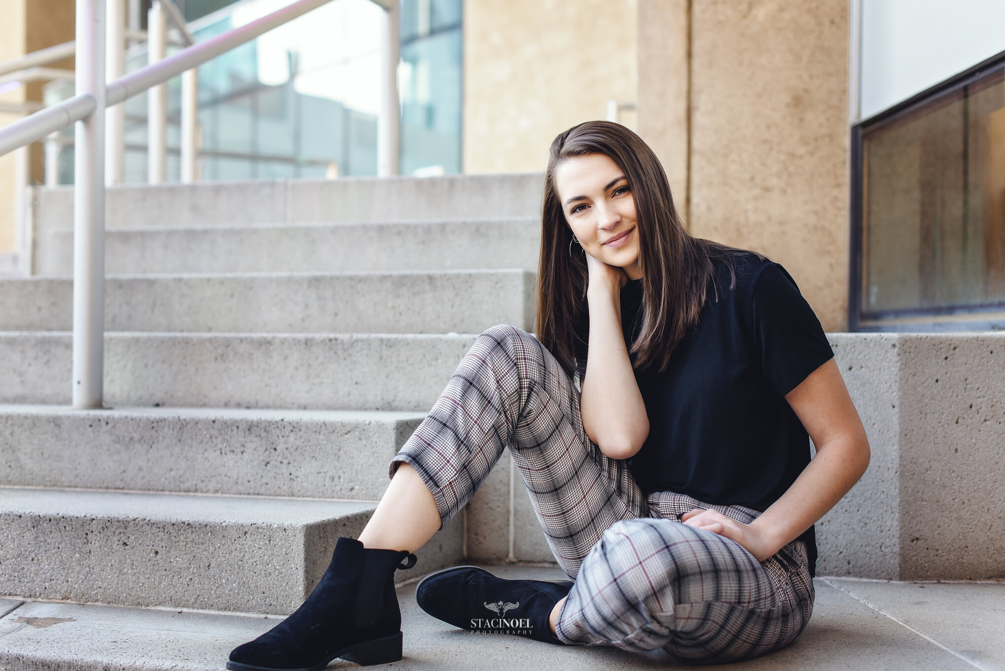  Staci noel photography photographs hickory ridge senior girl for senior portraits outside in uptown Charlotte near mint museum 