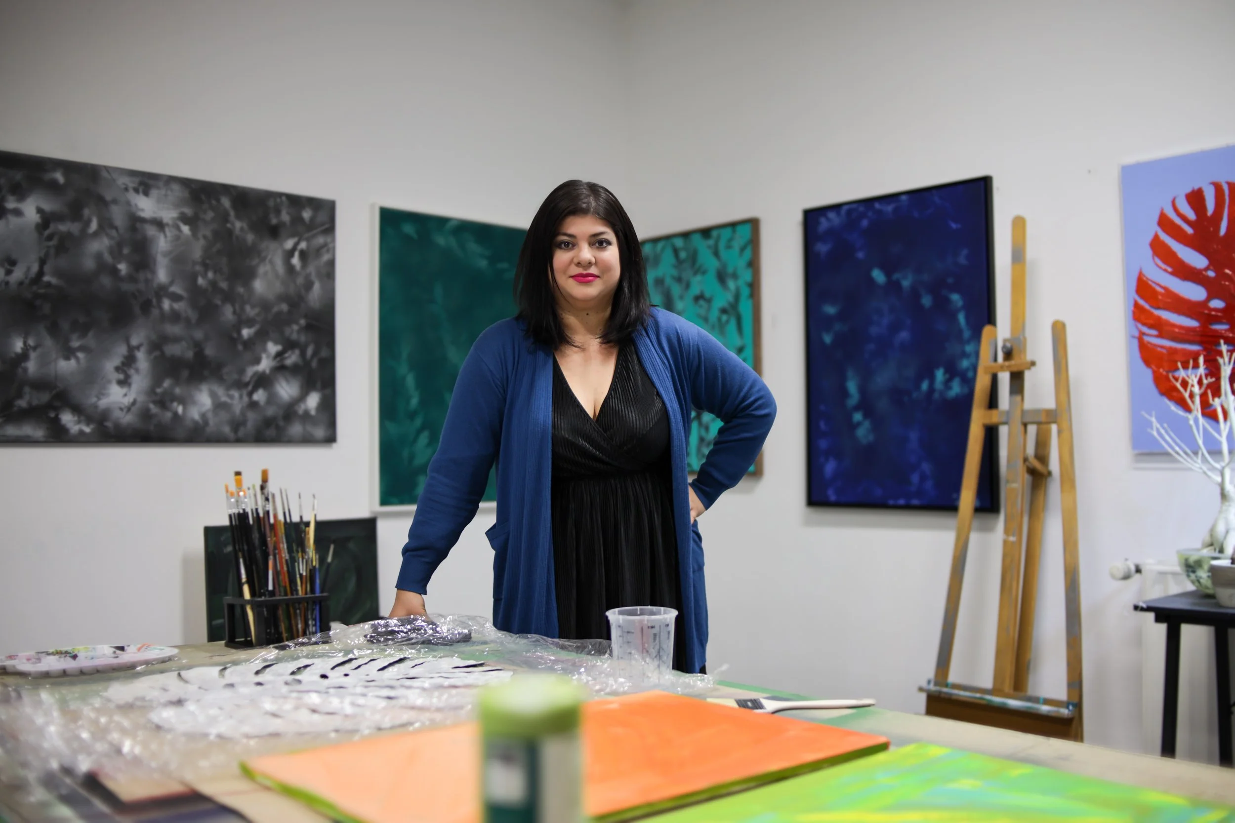Portrait of artist Tiffany Matos in her studio