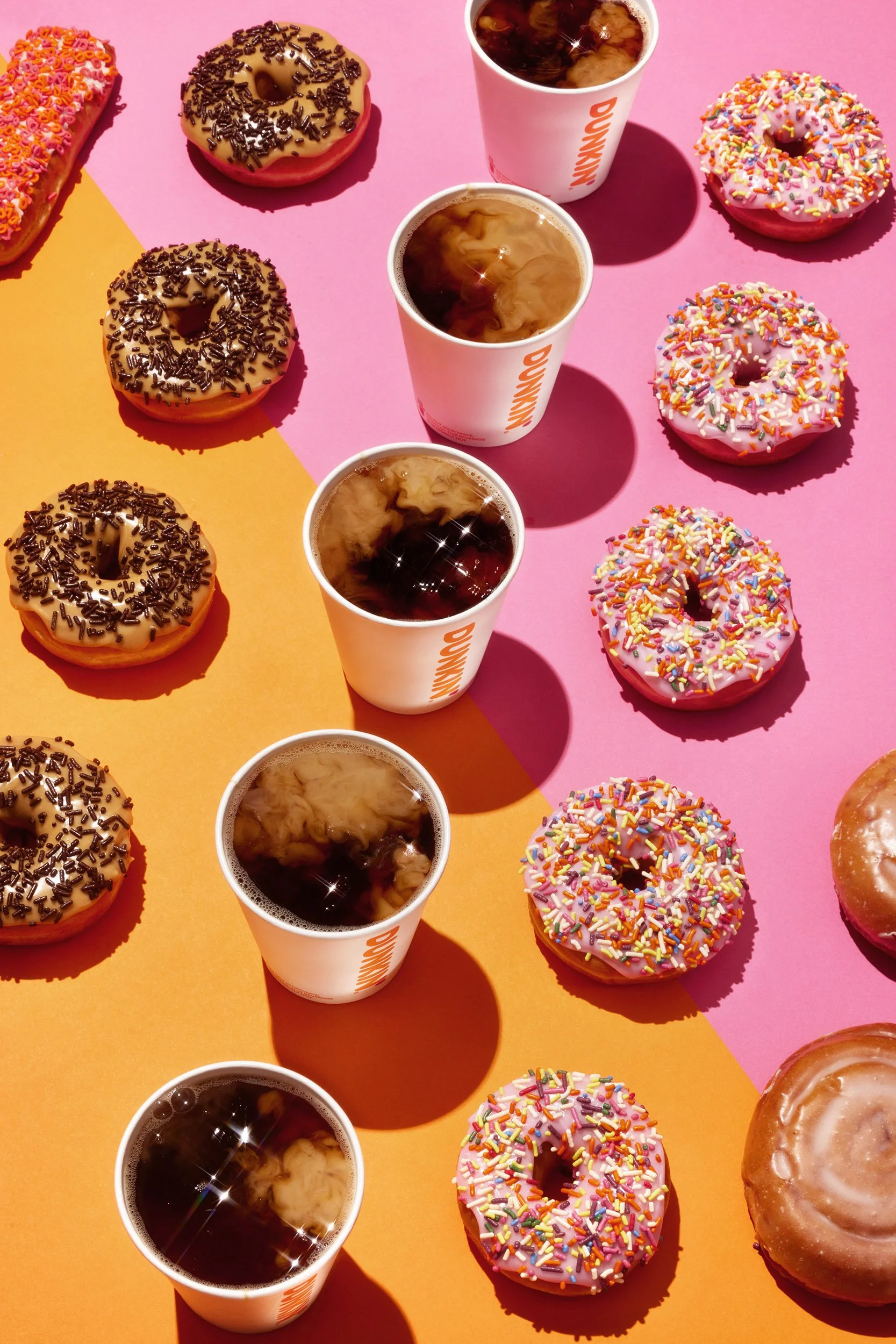 Dunkin coffee and assorted donuts