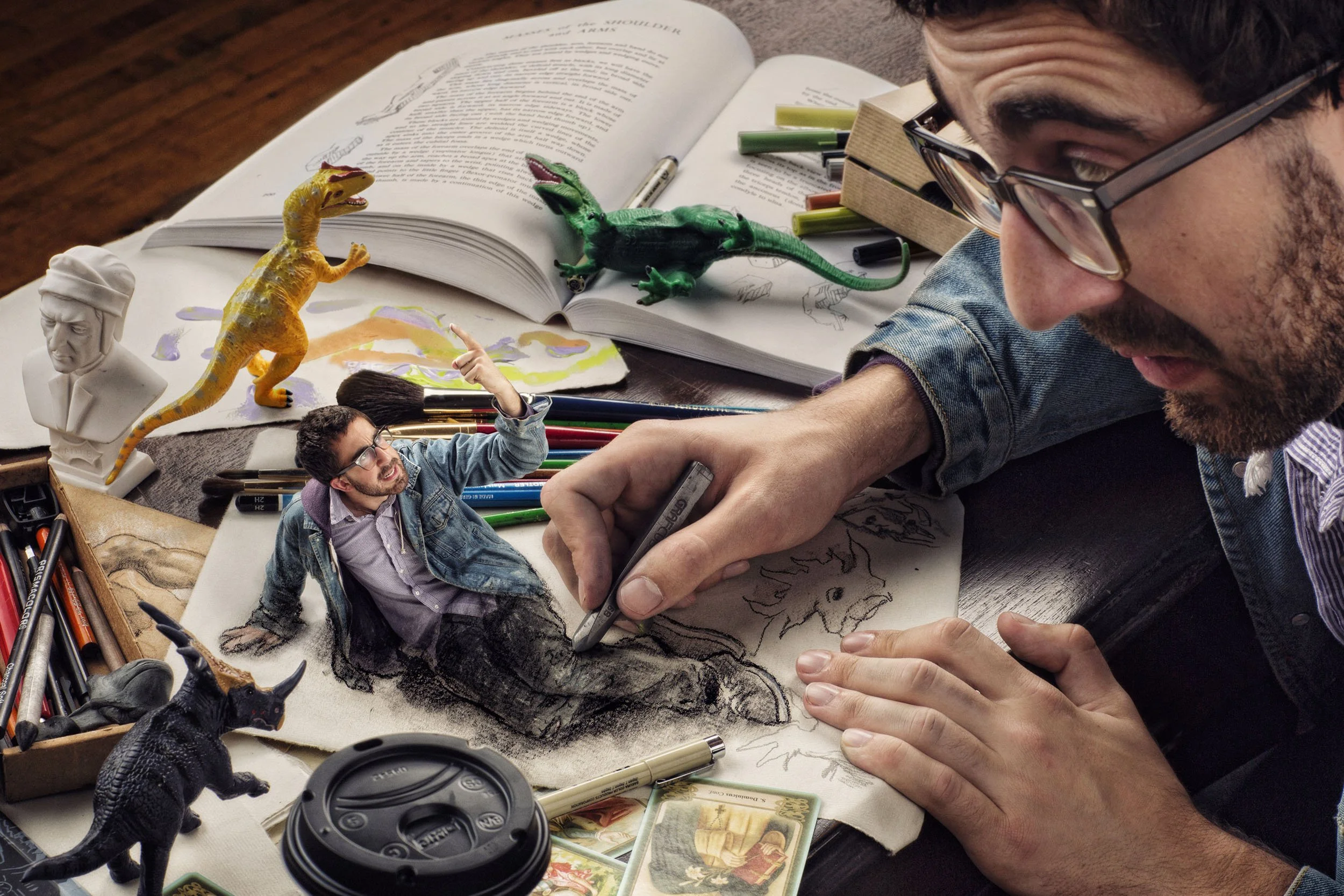 Artist Ben Mackey illustrating himself.JPG