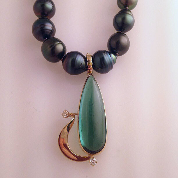 Green Tourmaline with Pearls