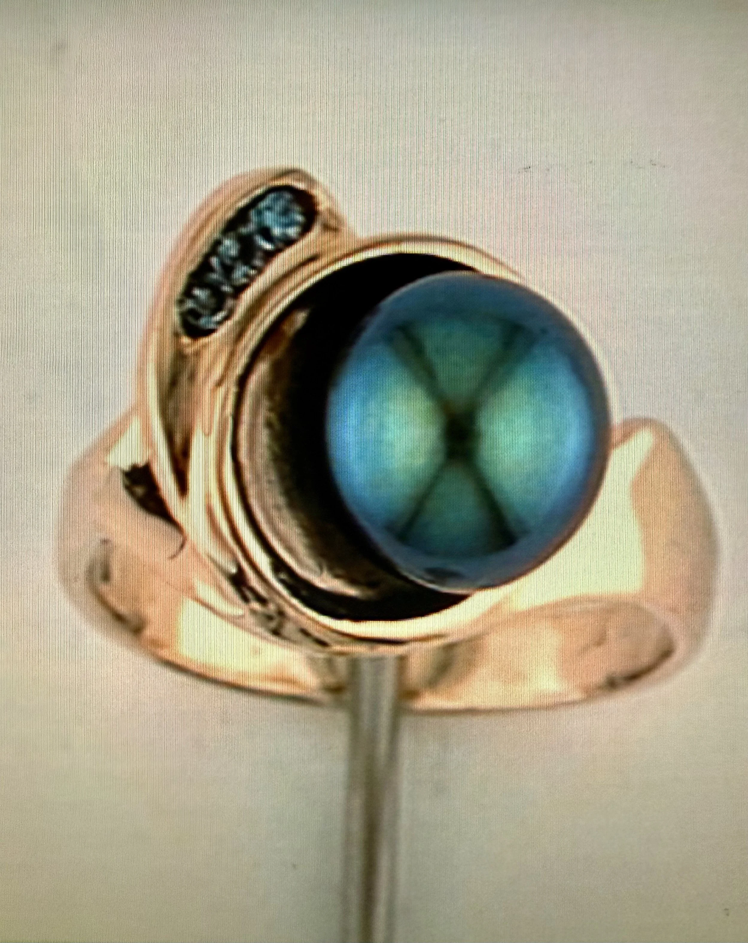 R Tah 14K Tahitian Peacock Pearl Ring Accented with 3 Blue Diamonds