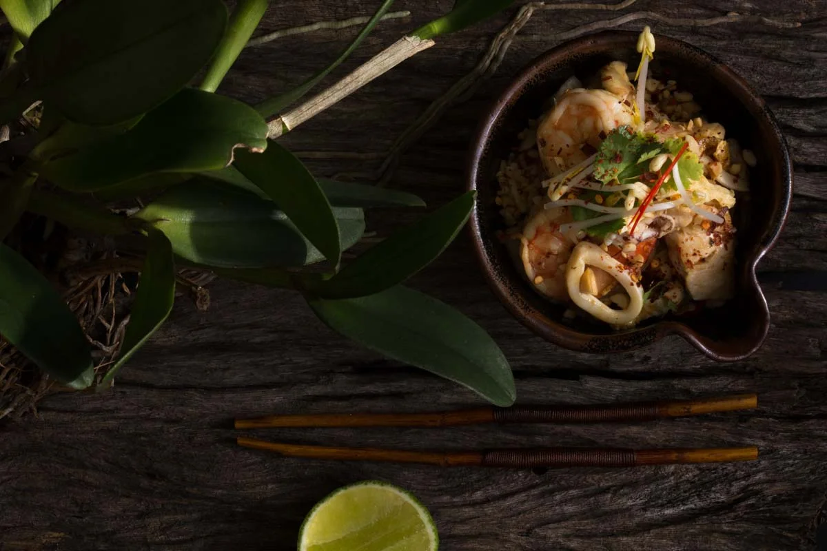 Seafood Pad Thai with fresh lime
