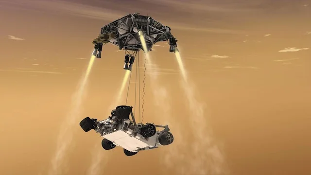 The sky crane that landed Curiosity on Mars