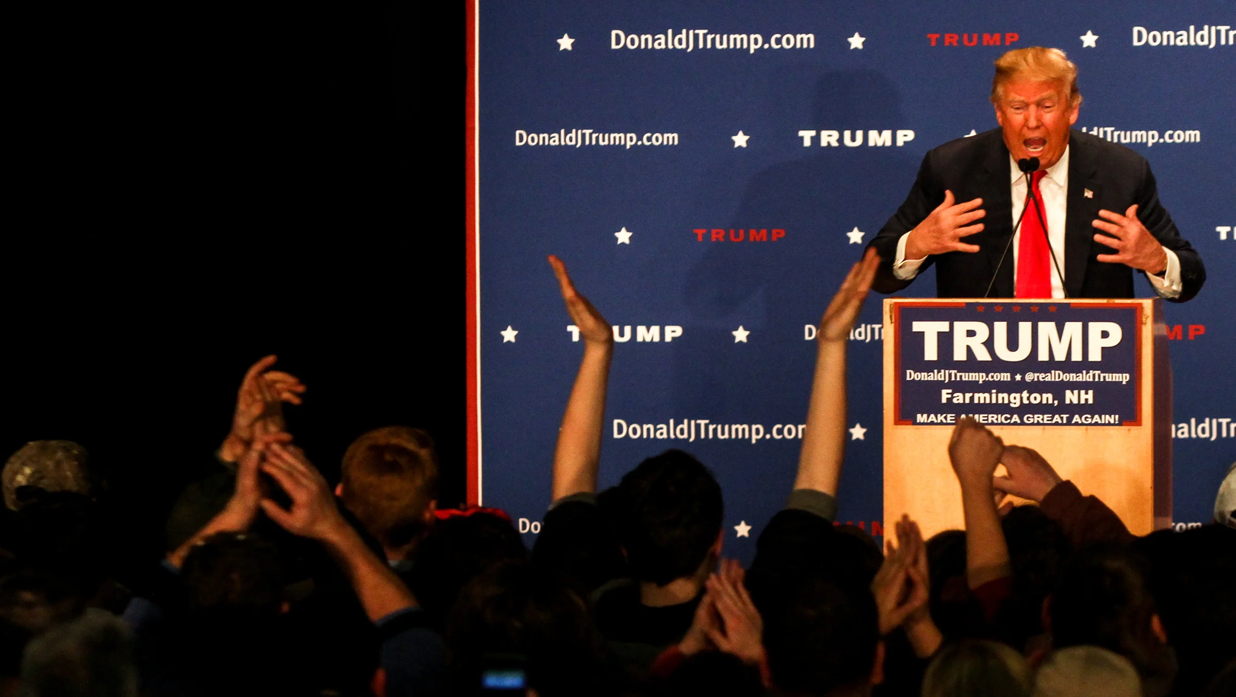 U.S. presidential candidate Donald Trump speaks at a Donald J. Trump for President Rally at Farmington High School, 40 Thayer Dr., Farmington, NH on Jan. 26, 2016.
