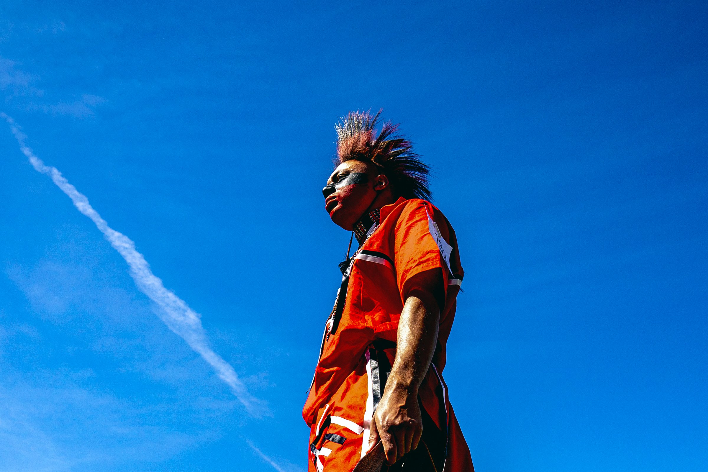  Emmanuel Todd-Baraka, of Penn Hills, Pa., prepares for the grand entry marking the beginning of the Council of Three Rivers American Indian Center's annual pow wow, a two-day event to showcase dancing, music, arts and foods from American Indian trib