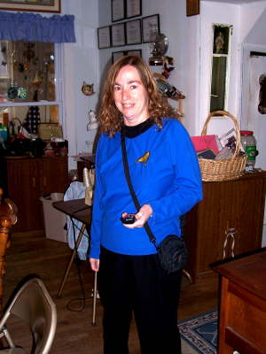 My mom as Dr. Beverly Crusher in the Star Trek Mystery.