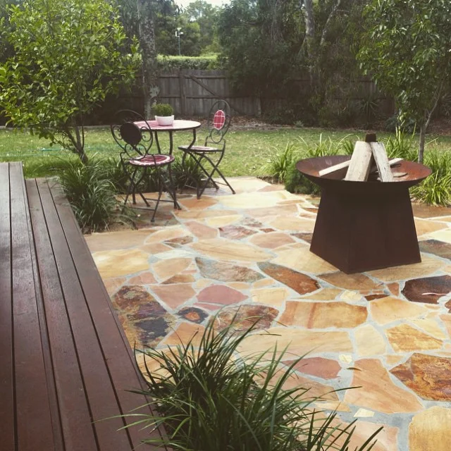 Crazy paving for crazy clients #vantagelandscapes #crazypaving #decking #firepit #paving #gardendesign #landscapedesign #morningtonpeninsula #landscaping
