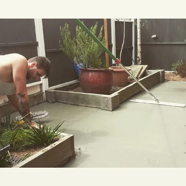 Concrete base for bluestone paving installed at Glen Waverley project. @jackdungan_ working hard.