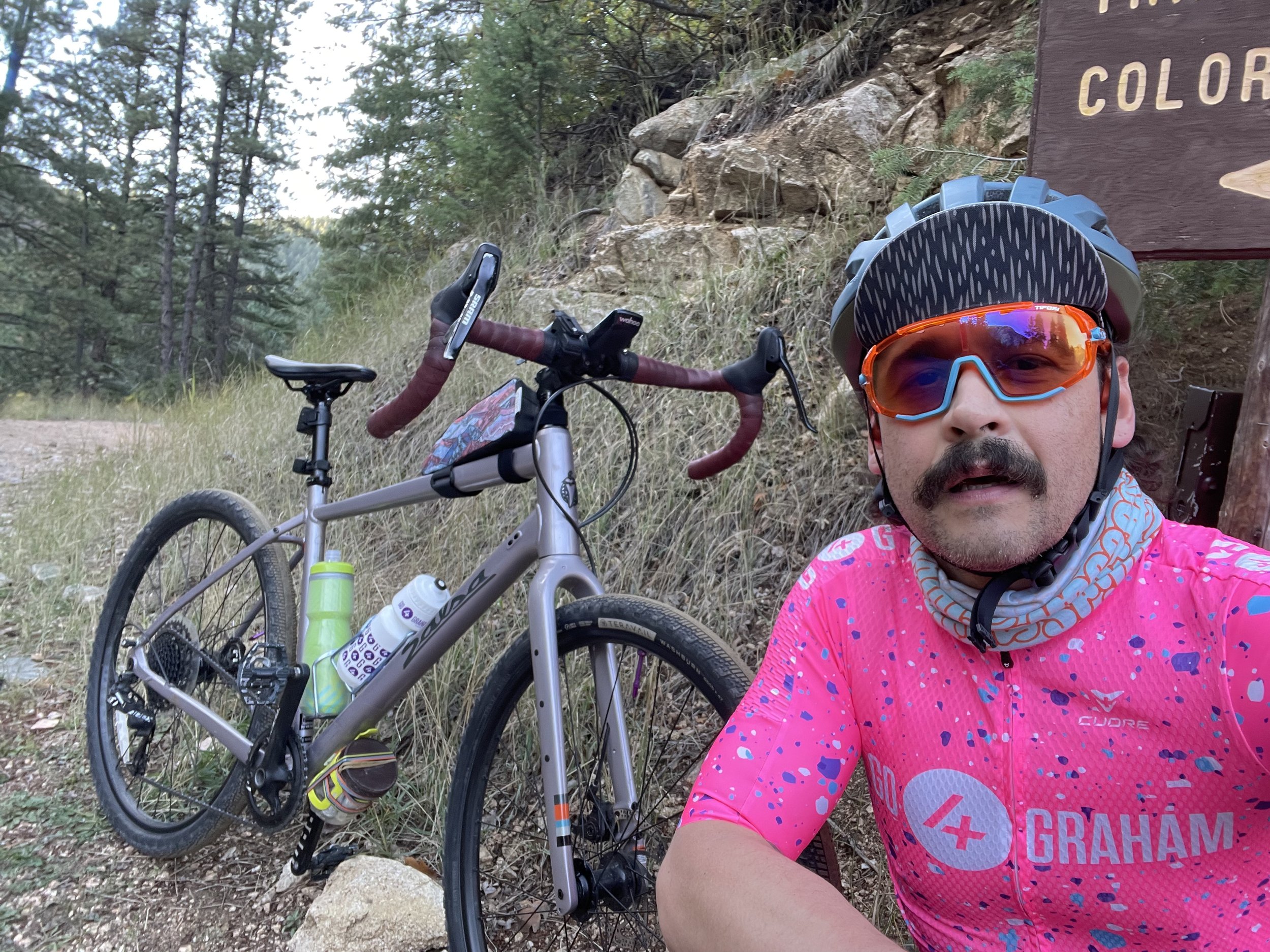 aj taking a biking break on trail