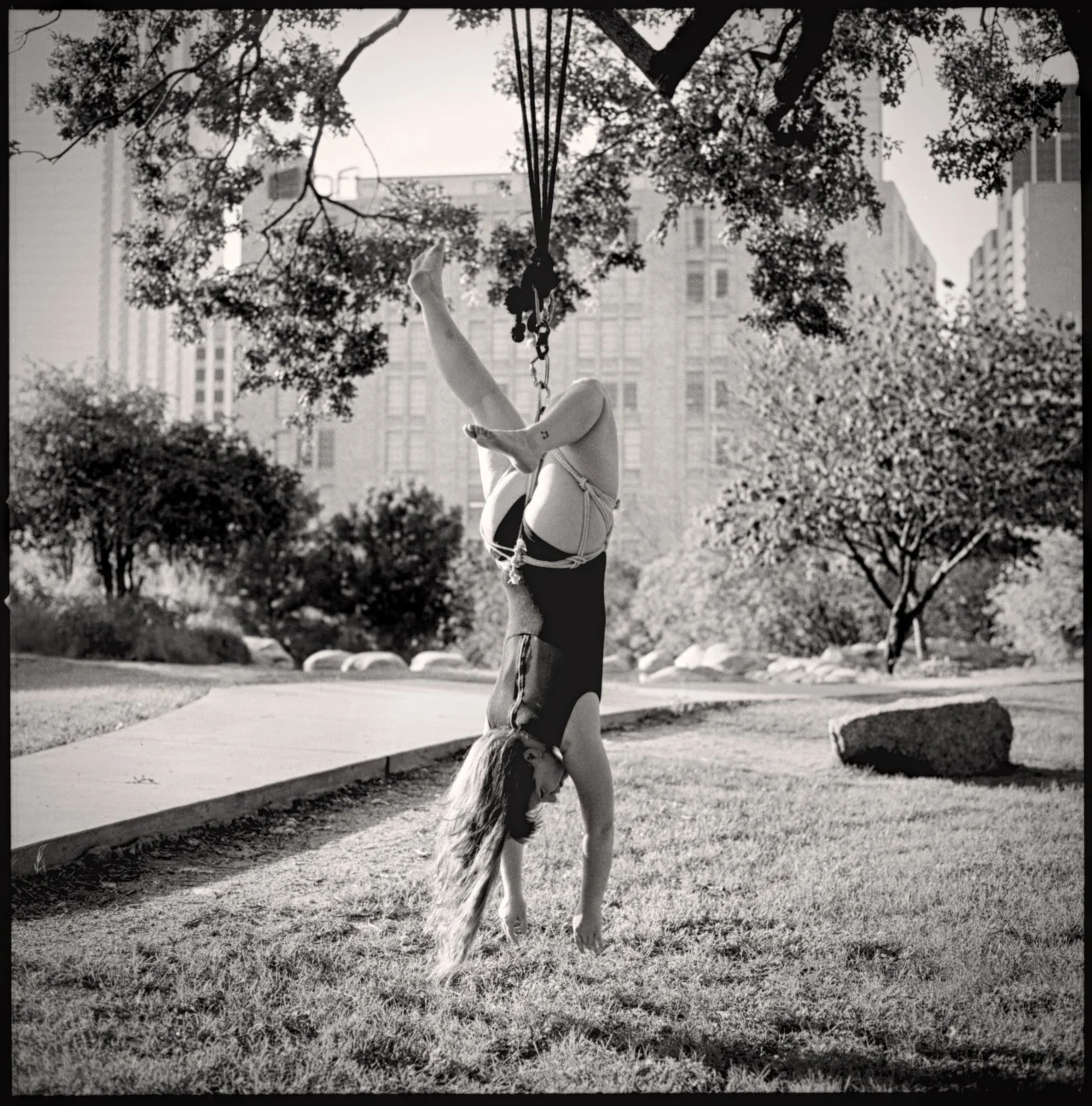 Pioneer Plaza Cemetery, Downtown - Photography by Ginger Berry, Rope by Dallas Kink, Modeling by Laura Ostteen