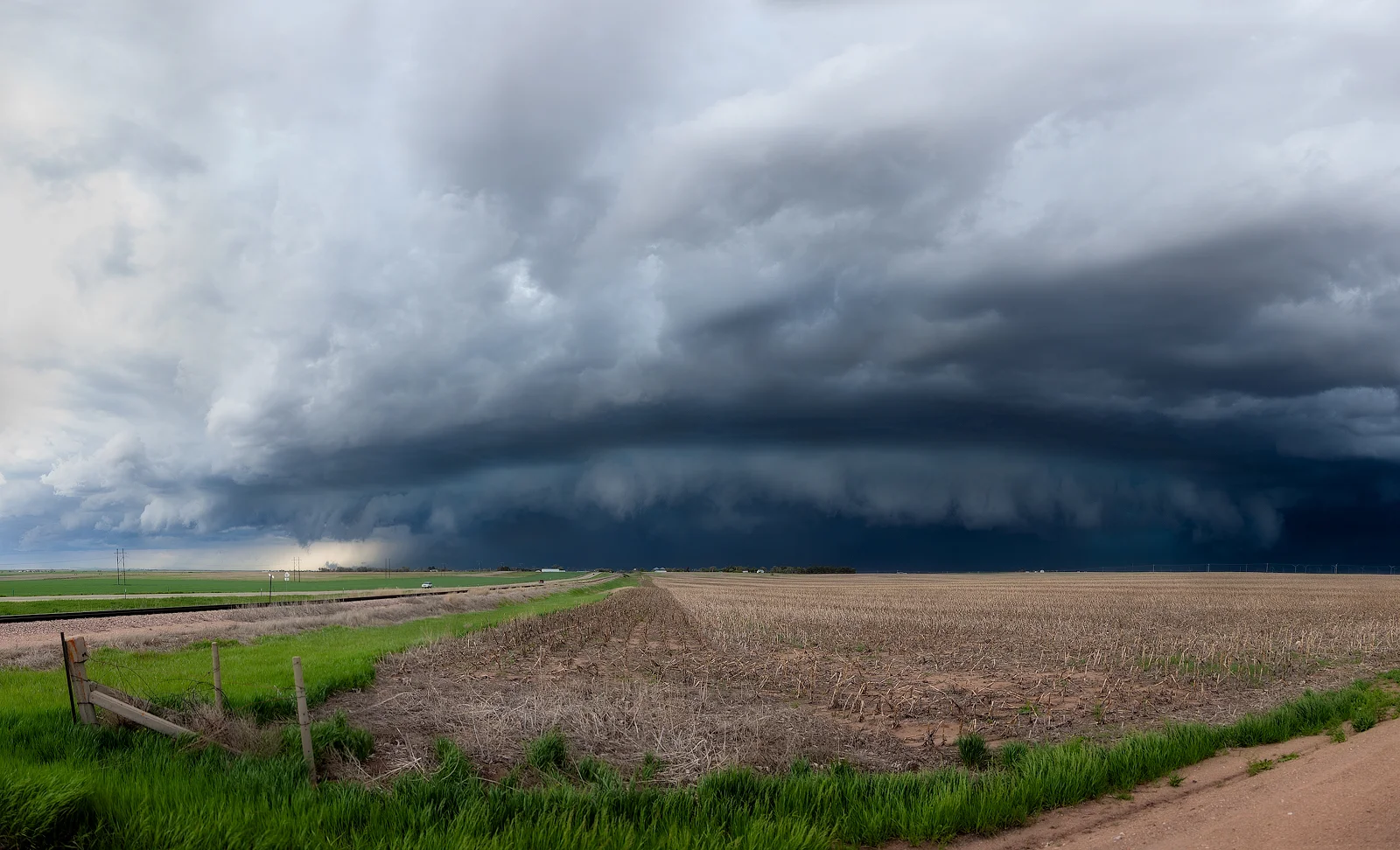 Looking west at the wall cloud as it was about to enter flemming, CO. This was one of the first storms where I felt the storm was chasing me instead of the other way around.