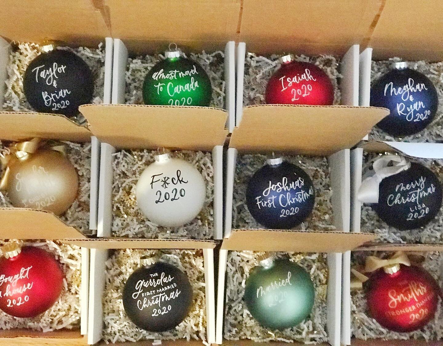 Ornaments on ornaments on ornaments! Get em while they&rsquo;re hot! Only have a few matte ones left, but lots of shiny!✨
Personalized ornaments make a great gift, and any order placed before Dec. 15th will go out ASAP so they make it before Christma