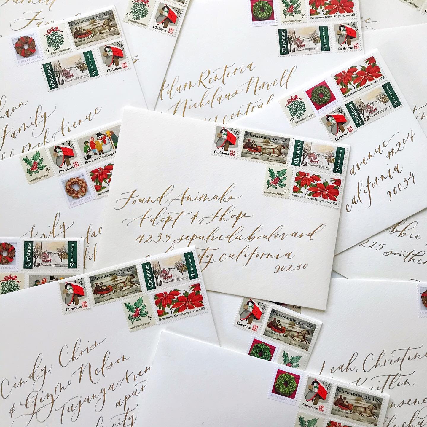 This is my first year sending out Holiday cards so you know I had to go all out! Fancy envelopes, gold calligraphy, and all the vintage postage! 💌✨
And yes, I sent one to where I adopted Ginny (@adoptnshop check em out!) because they gave me they gr