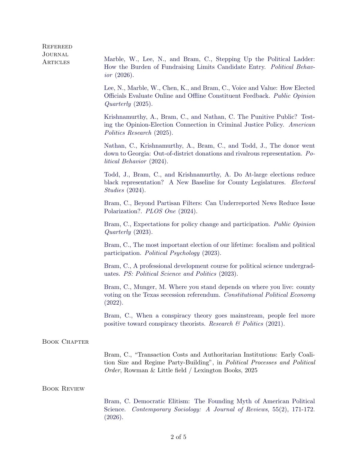 Page 2 of Curtis Bram's curriculum vitae