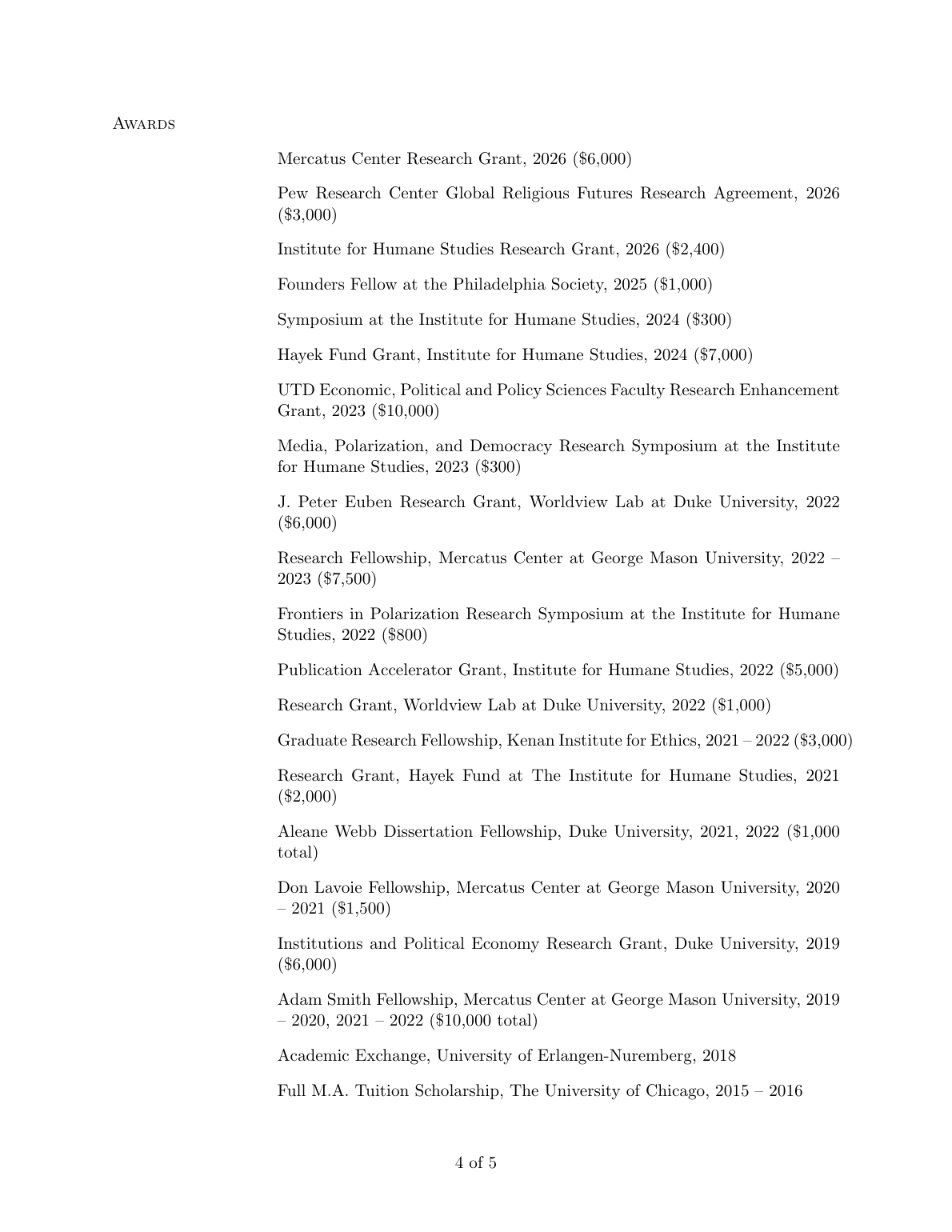 Page 4 of Curtis Bram's curriculum vitae