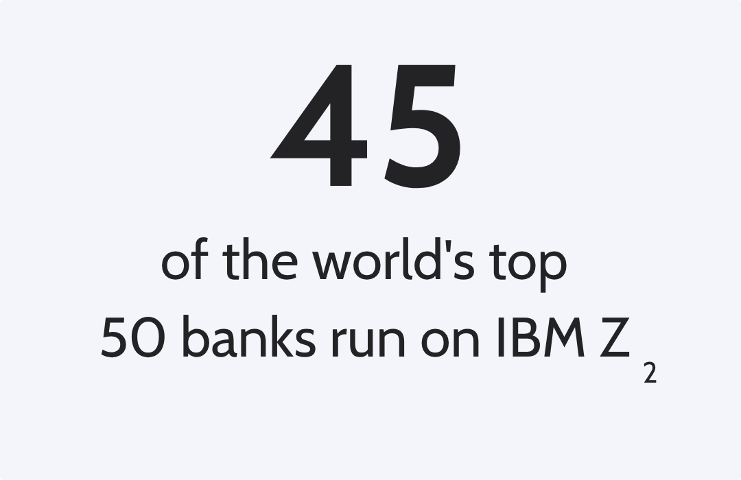 45 of the world's top 50 banks run on IBM Z source: https://www.ibm.com/think/topics/mainframe