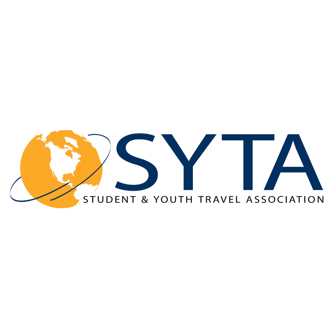 Logo of the Student & Youth Travel Association (SYTA) featuring an orange globe with North America highlighted and the name SYTA in blue, with the full organization name below.