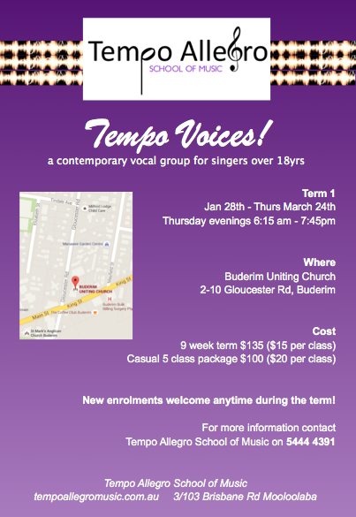 Tempo Voices vocal group begins January 28!