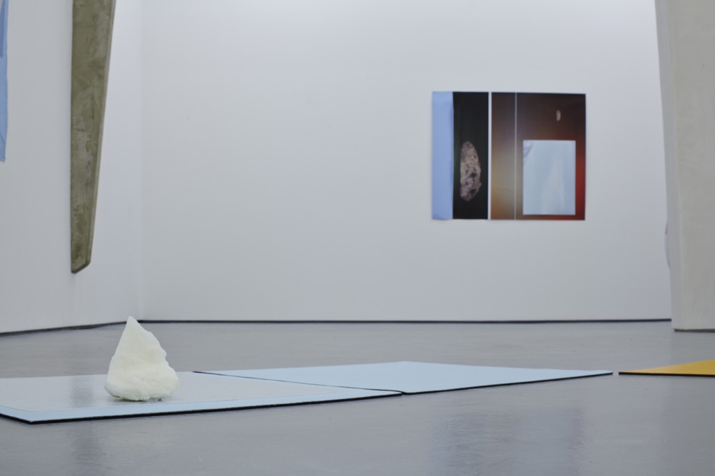 Site specific, installed column 2013 (cement render) Bounds 2013 (paper) 102 x 123.5cm Foreground: Blocks, plots, plains 2013 (fabric, neoprene, resin, polyurethane) 13 x 209 x 209cm