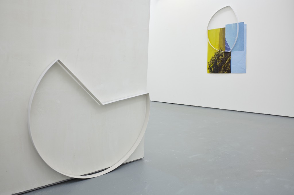 Slant 2013 (steel) 88 x 100 x 5cm; Site specific installed wall 2013 (plaster render); Periphery (detail) 2013 (paper, steel) 146 x 93 x 45cm