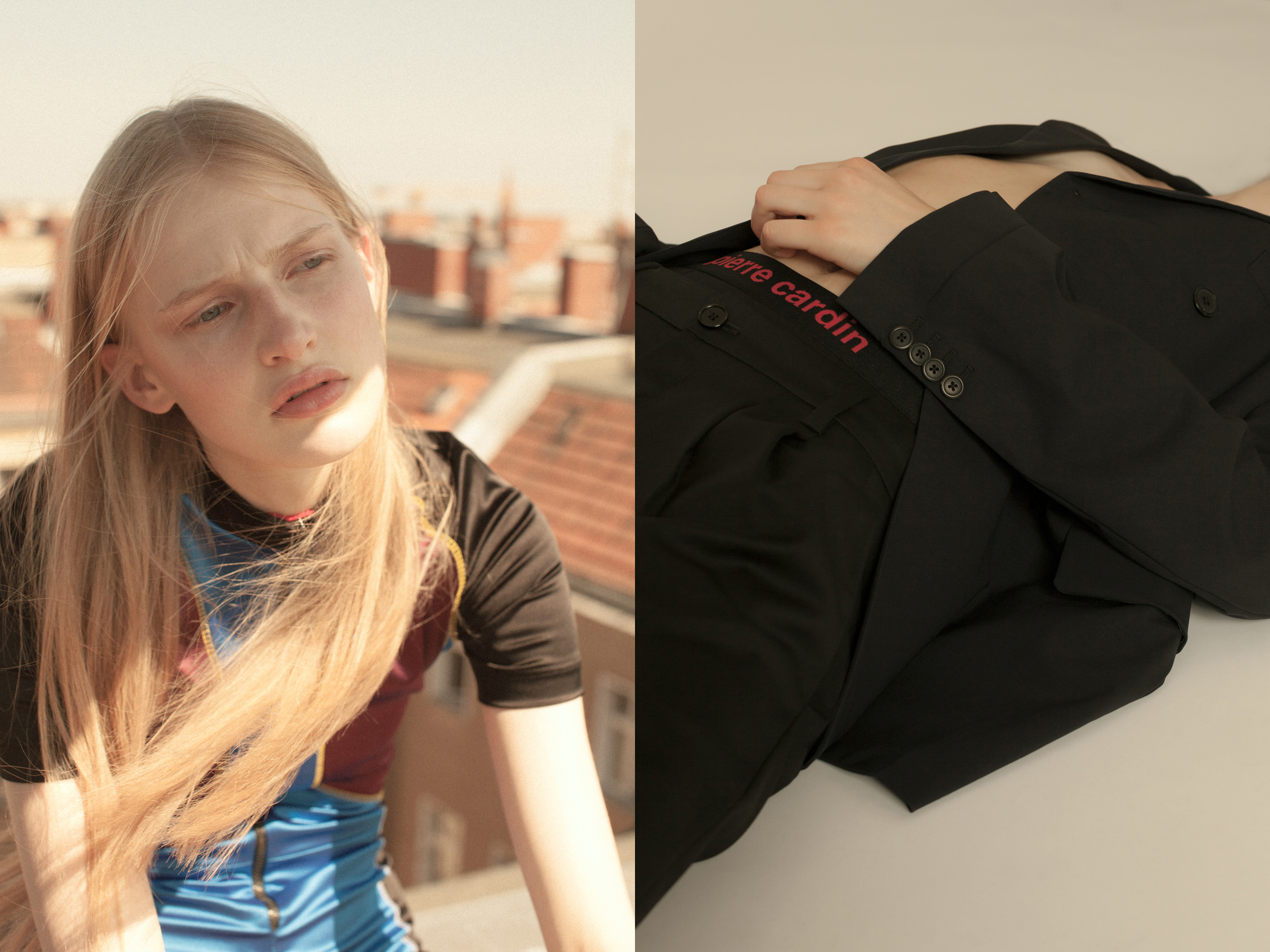 Leah wears body by NAM NGUYEN . Elsa wears suit by PRADA brief by PIERRE CARDIN trousers by KOMAKINO .