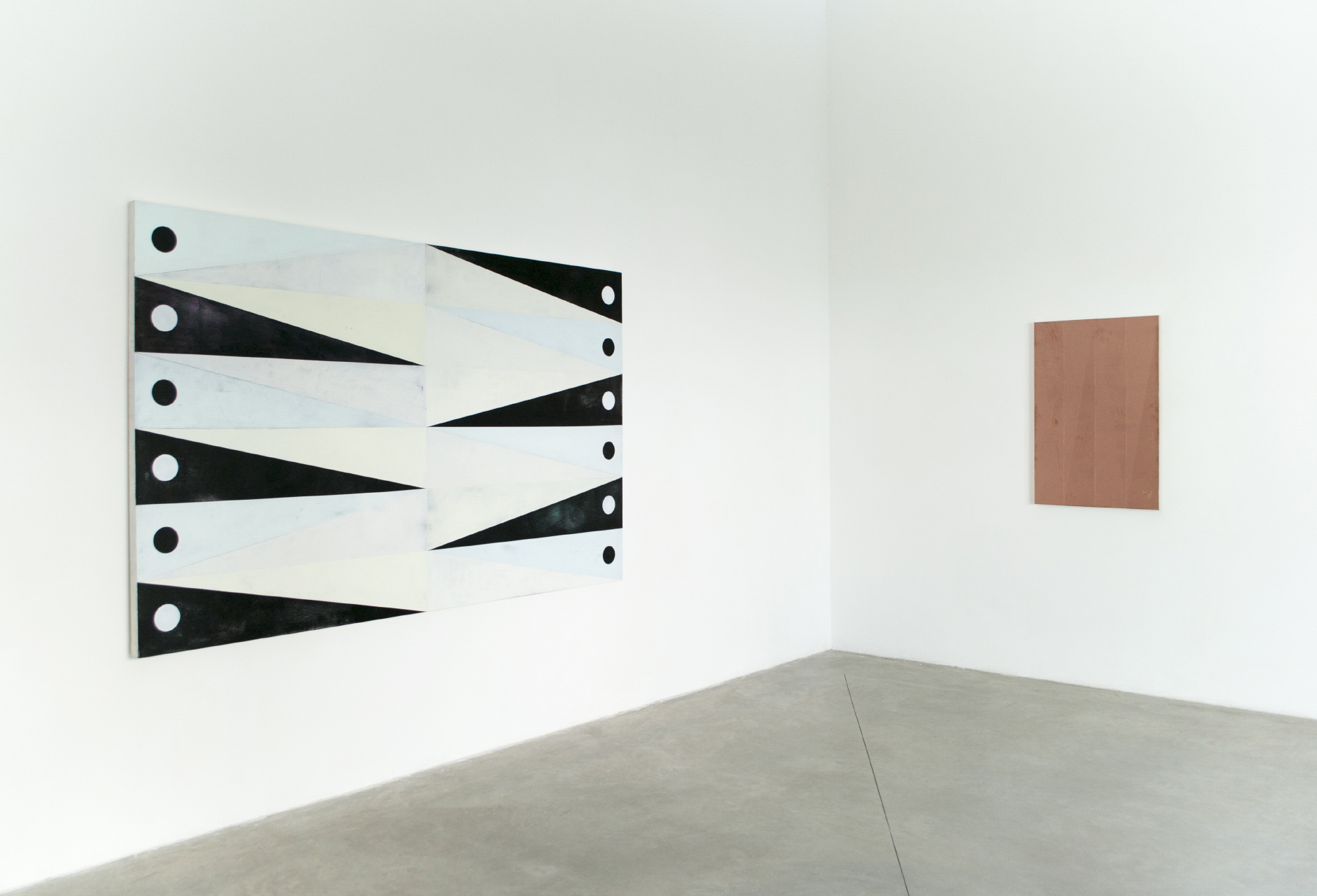 'Totenkopf' Acrylics on canvas 150 x 240 cm. 'Relief (copper) I' Acrylics and aerosol on canvas 100 x 65 cm
