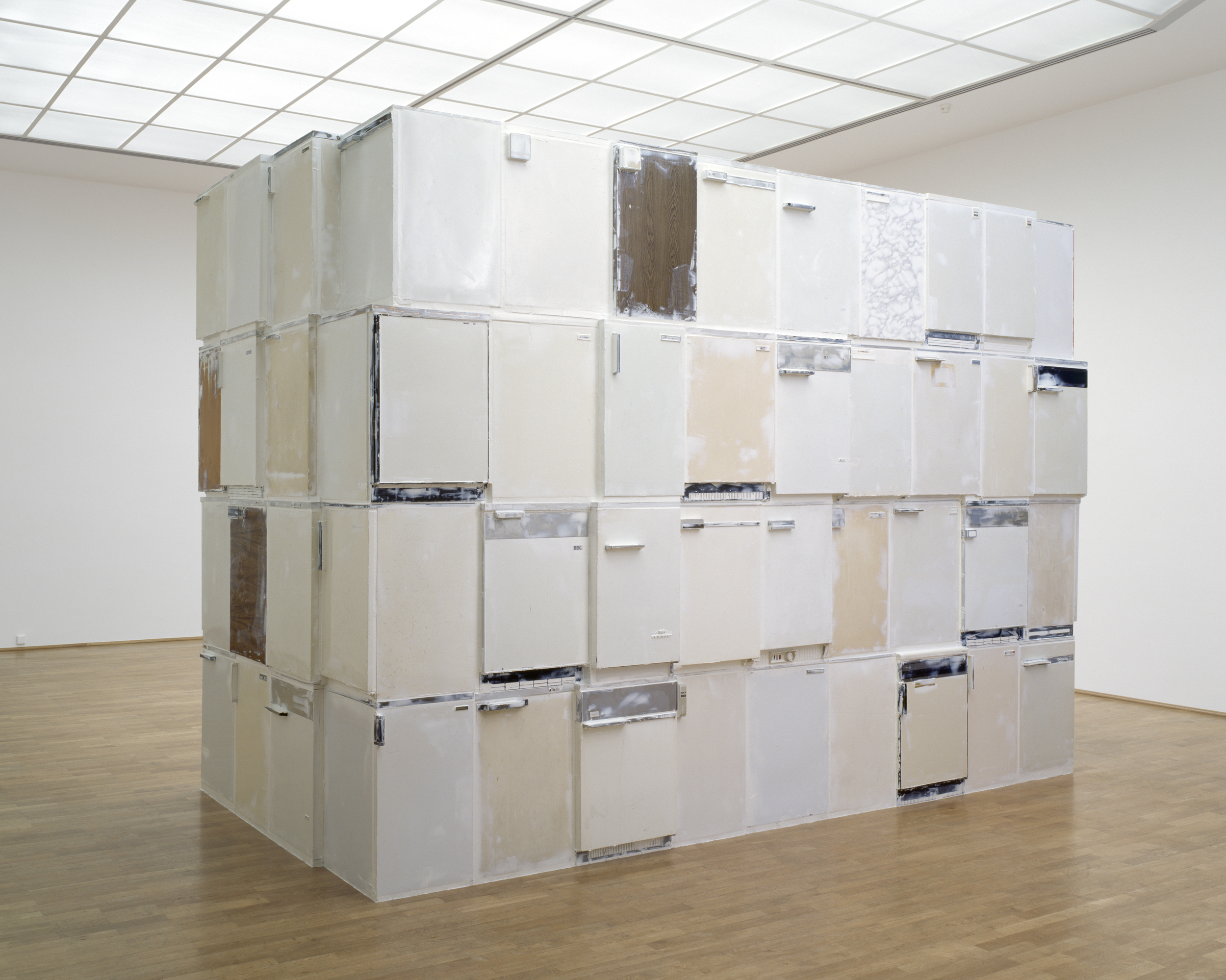 Santo*, 2003, refrigerators, Penaten baby cream, 340 x 530 x 240 cm