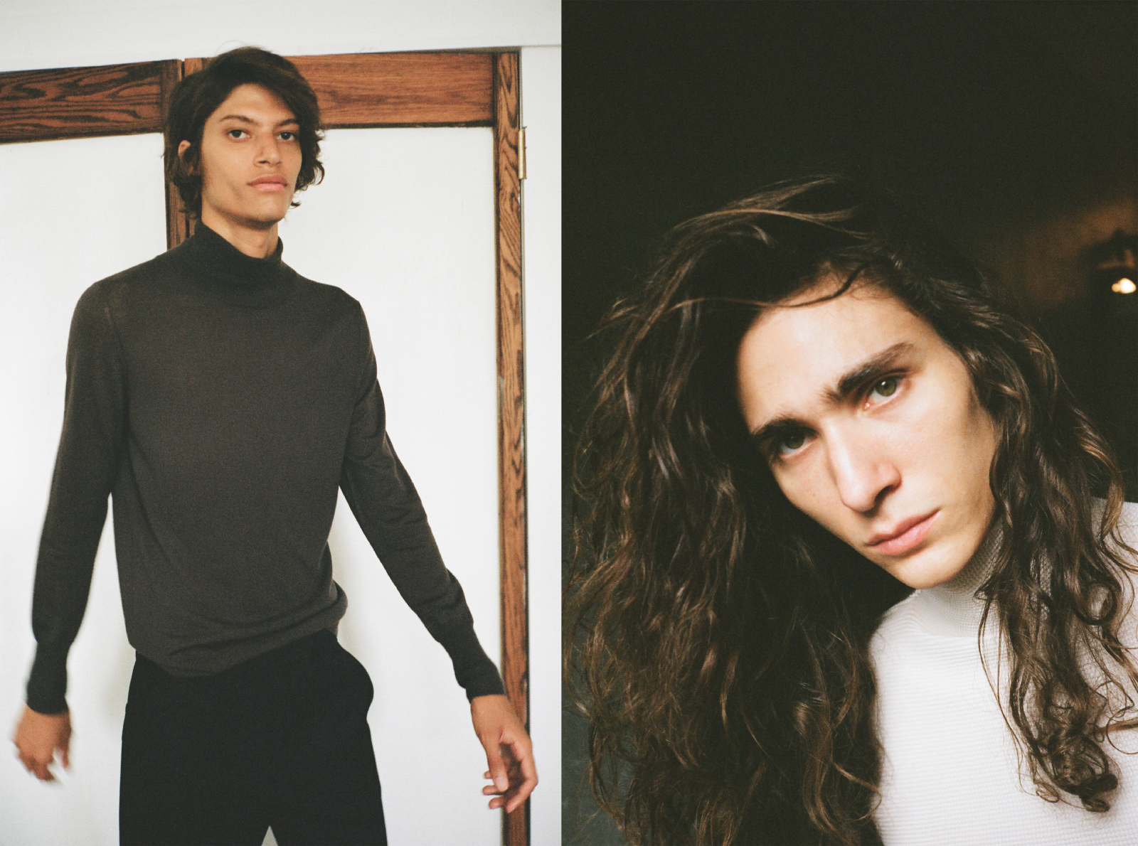 Mateo wears top ACNE STUDIOS pants ASSEMBLY NY . Briar wears top ISSEY MIYAKE