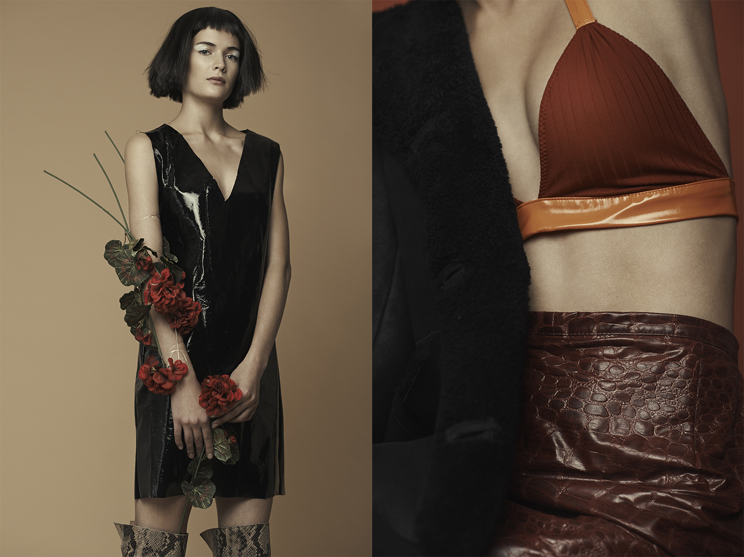 VYNIL HANDMADE DRESS . coat MAURO GRIFONI bra CHEA skirt STYLIST’S ARCHIVE