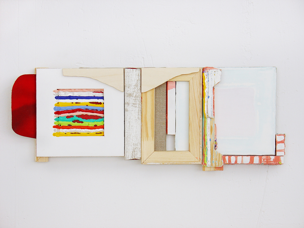 Mensaje III, 2008, oil, acrylic, vynil, resin, polyester, canvas and stretchers, 24 x 64 x 5 cm.