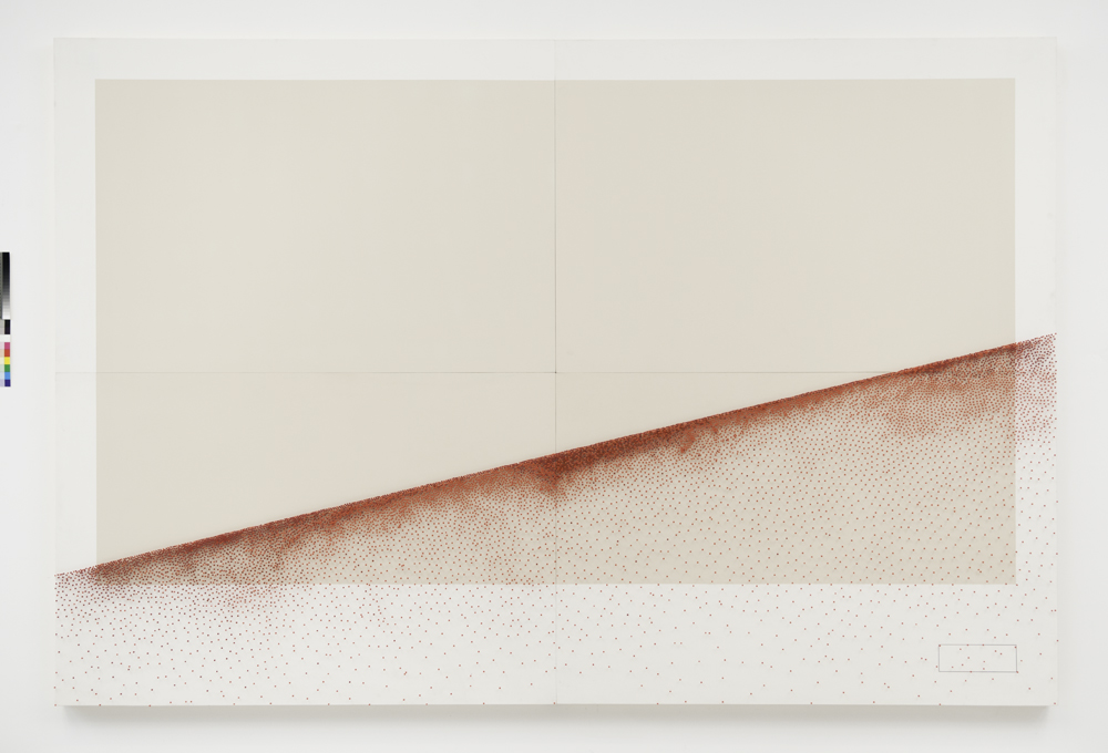 A line contains infinite points, 2011, wood, paint, map pins, 200 x 300 board, wall dimensions variable