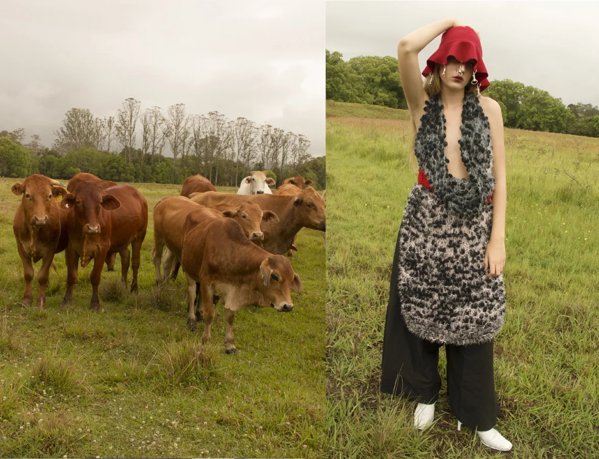 hat AIDAN RENATA knitted dress ISABEL WENGERT pants LOUISE VICENZINO boots CIELLE MARCHAL