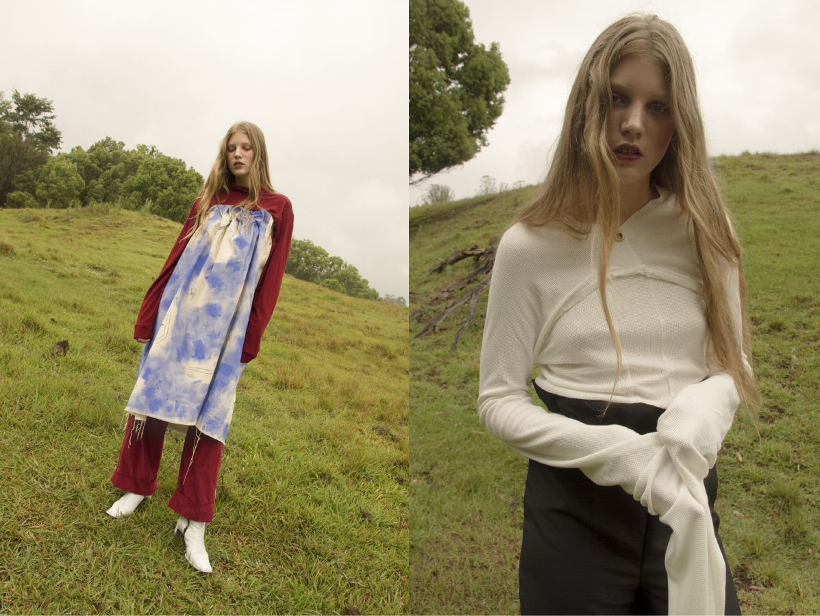 turtleneck and trousers SATIN JUSTICE painted dress ISABEL WENGERT boots CIELLE MARSHAL . long sleeve top LOUISE VICENZINO pants ISABEL WENGERT