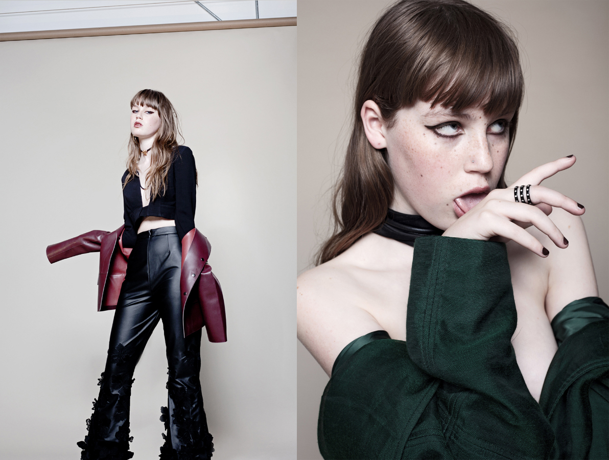 coat HALLHUBER top STYLE STALKER pants NIKA TANG choker and earrings MARIA FRANCESCA PEPE . coat VIELMA ring MARIA FRANCESCA PEPE neck cuff STYLIST'S OWN 