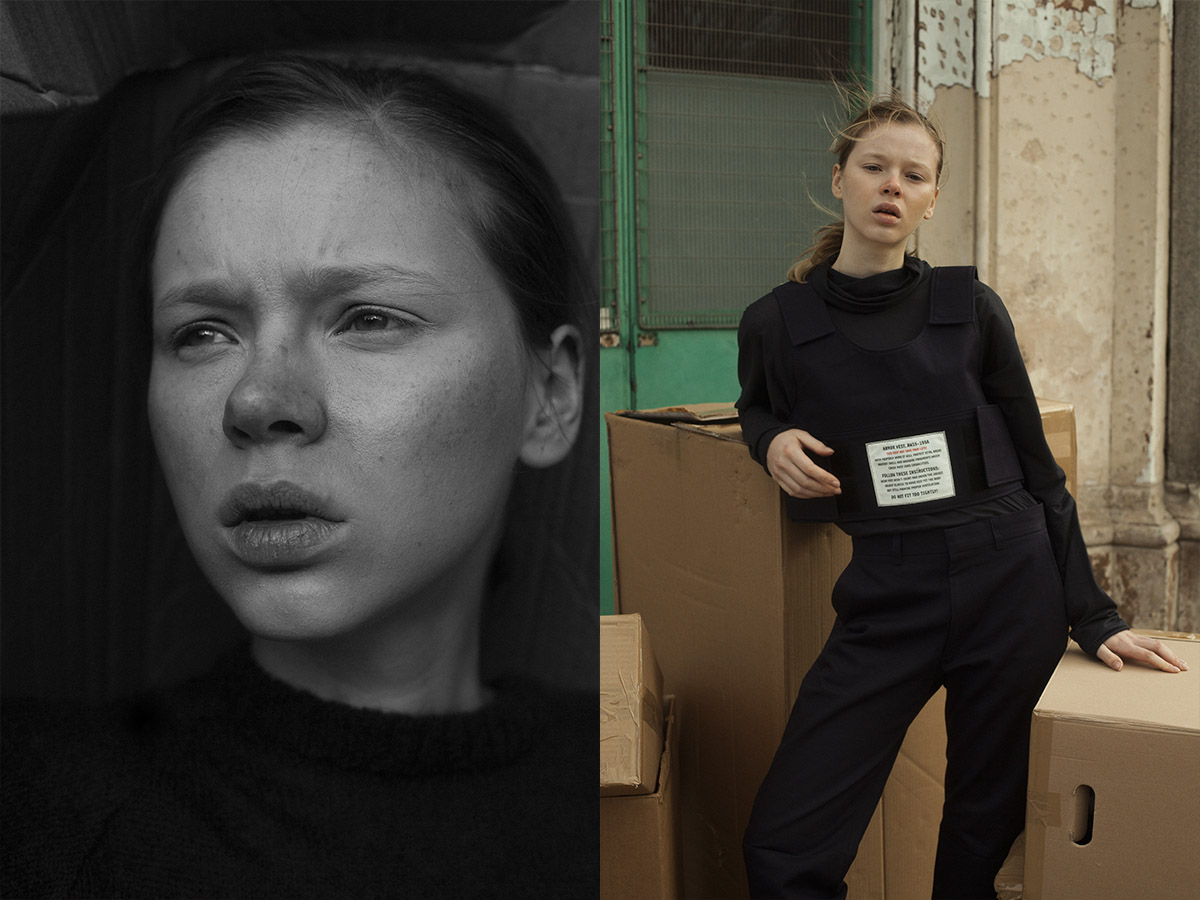roll neck JOANA OSTROWSKA crop police top and trousers ZDDZ shoes STYLIST’S OWN