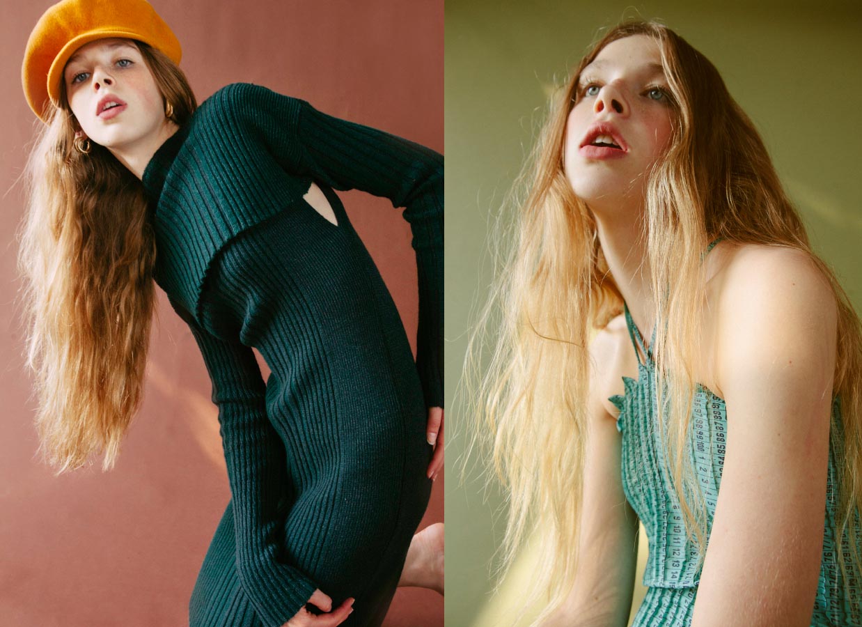 hat and earrings VINTAGE knitwear MARIA DORA . dress KAO PAO SHU
