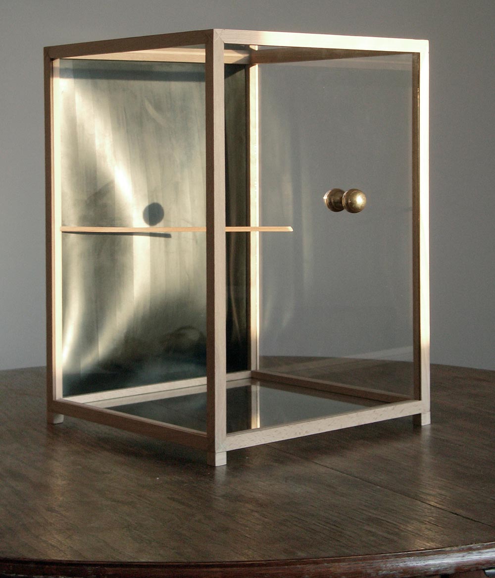 Höhere Gewalt (ausgeschlossen), 2007, wood, glass, rubber, brass, 41 x 30 x 30 cm