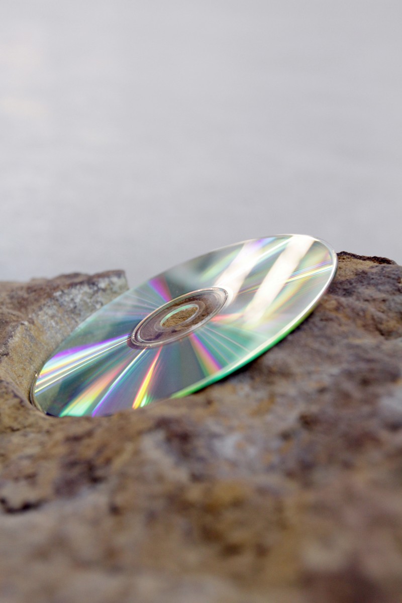 Beginning Happening, 2011, Travertine, archival compact disc, 23 x 87 x 33 cm
