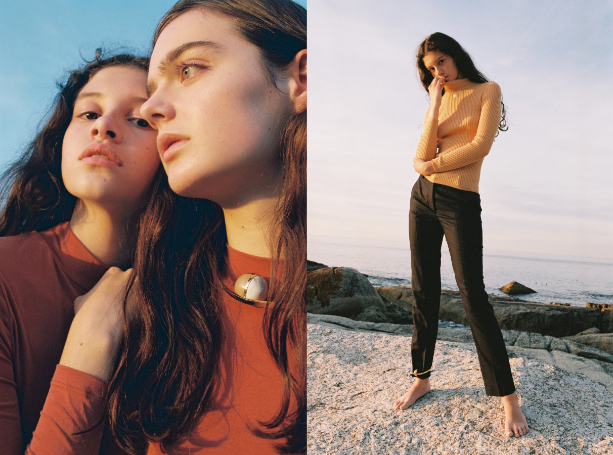 Kim and Aran wear top AMERICAN APPAREL necklace DE LA FORGE . Kim wears top COURRÈGES pants HARMONY bracelet DE LA FORGE