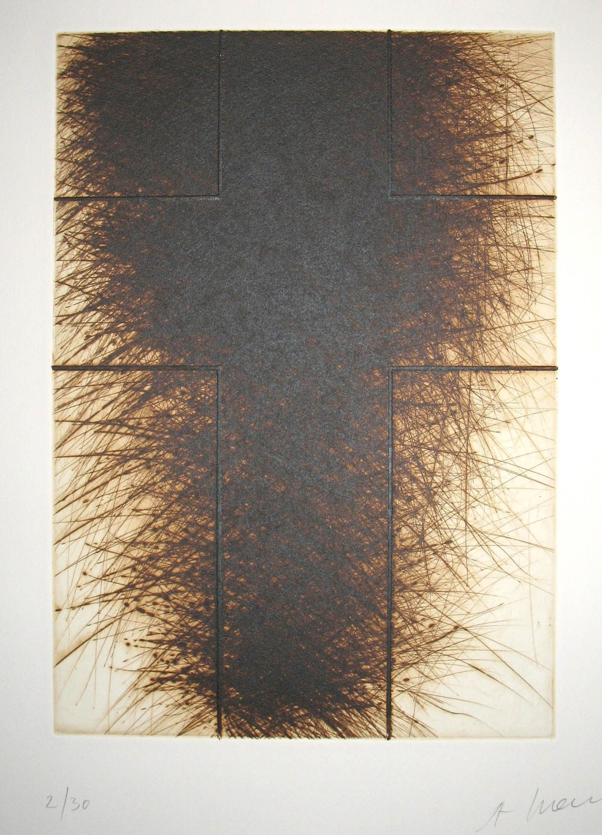 Kreuz, braun dunkel, 2009, etching, 67,5 x 50 cm