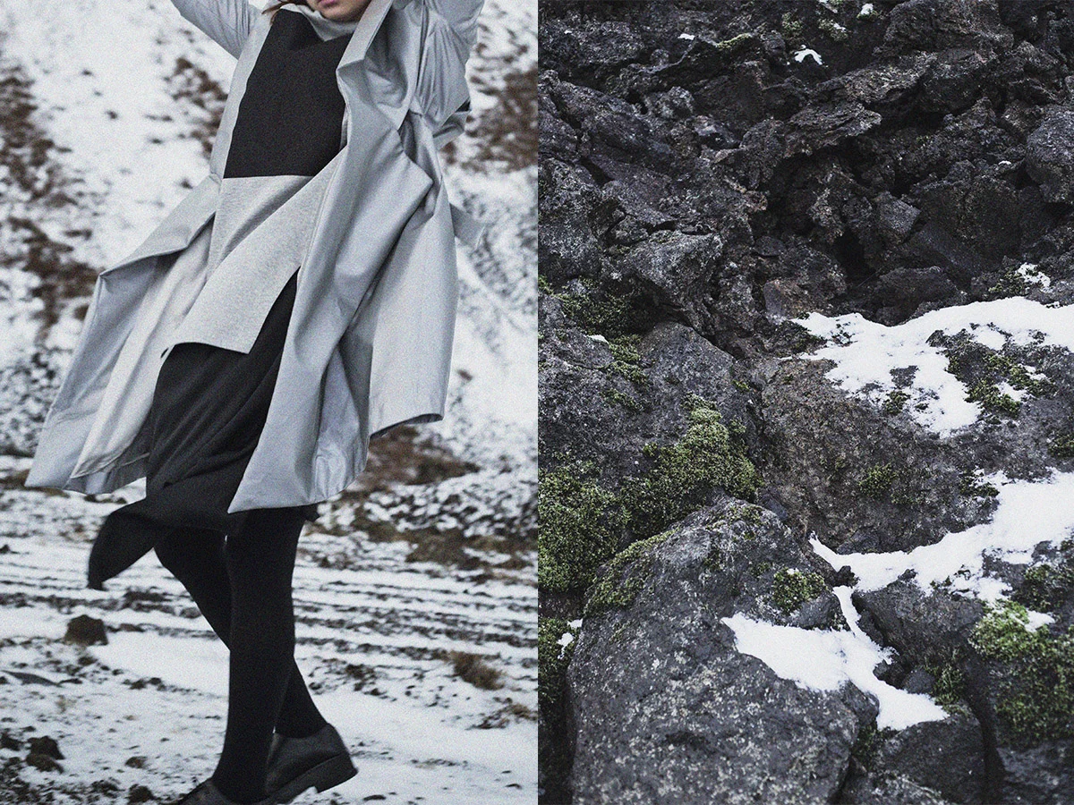 coat JÖR BY GUÐMUNDUR JÖRUNDSSON jersey jumper ÁSI MÁR dress SIGGA MAIJA tights WOLFORD shoes COS