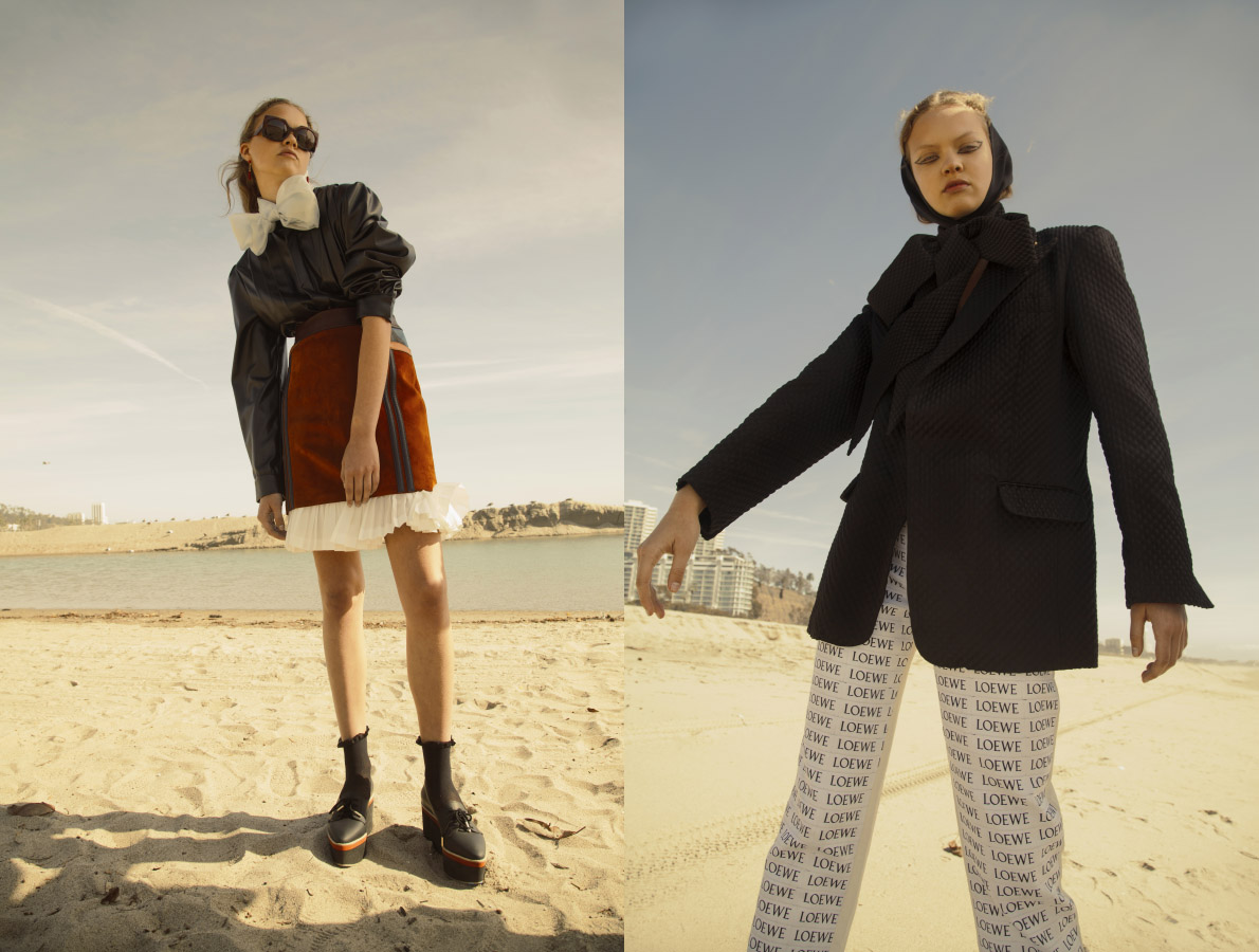 earring VINTAGE sunglasses THEO X TIM VAN STEENBERGEN at GOGOSHA bow STYLIST'S OWN shirt LANDEROS skirt COACH shoes MAX MARA . bow and jacket LANDEROS pants LOEWE 