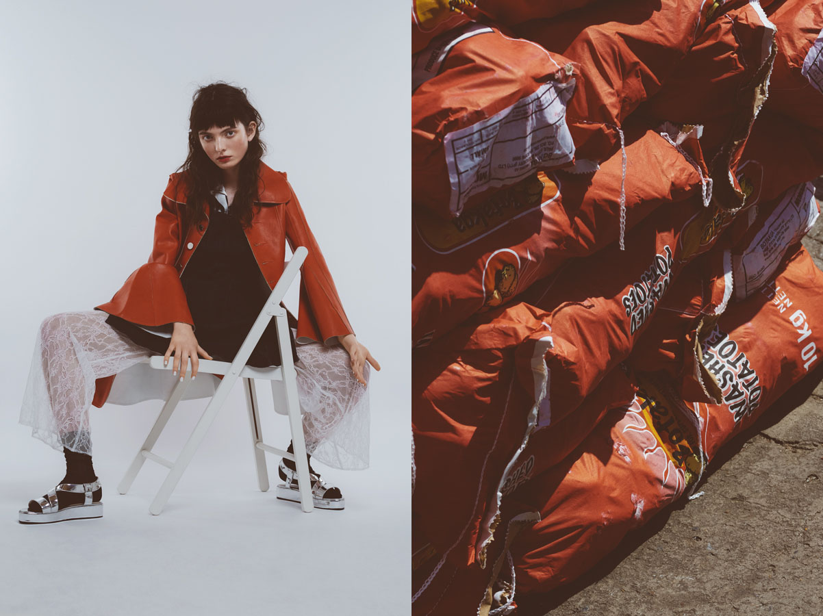 shirt PAUL&JOE apron STYLIST'S OWN coat JH ZANE pants KRISS SOONIK socks STYLIST'S OWN shoes BIMBA Y LOLA