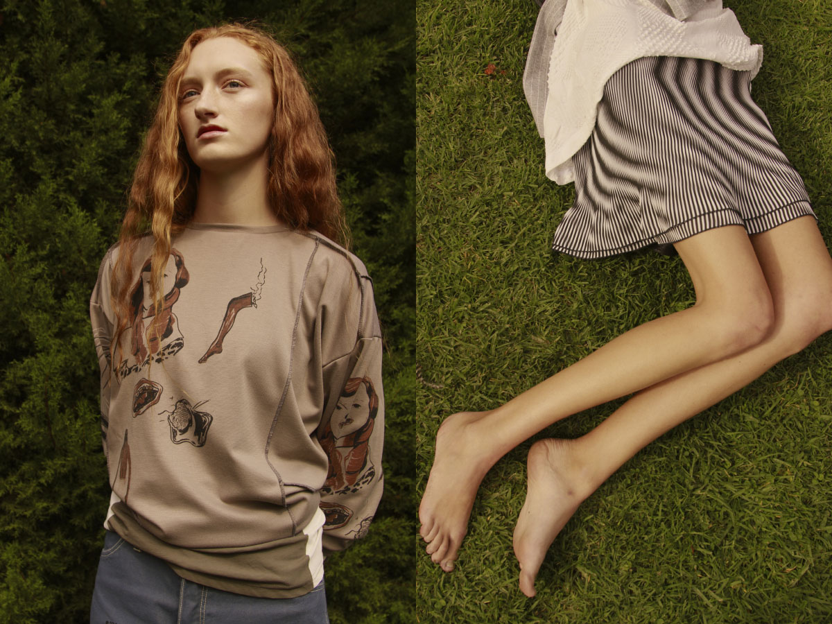Abby Martin wears jumper CLAIRE BARROW t-shirt PAGEANT jeans BLONDE VENUS . Abby Keep wears t-shirt PAGEANT skirt ANDERS HAAL from HOMECOMING INTL
