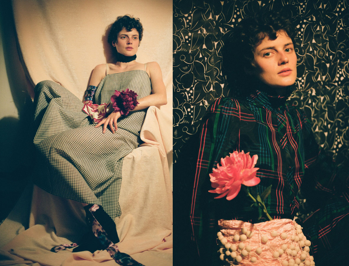 dress JULIE LEMARÉCHAL scarves and necklace VINTAGE shoes STYLIST'S OWN . jumpsuit COLETTE LESCANE