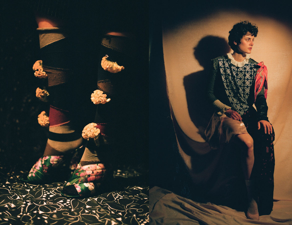 socks KAPITAL shoes GUCCI . dress JULIE LEMARÉCHAL socks FALKE shoes STYLIST'S OWN 