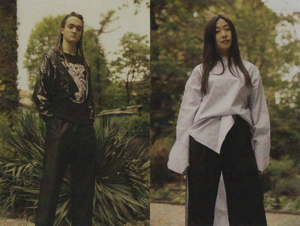 Marco wears bomber ANGELOS FRENTZOS t-shirt MODEL'S OWN pants BALENCIAGA . June wears shirt LUCIO VANOTTI pants NOBI TALAI